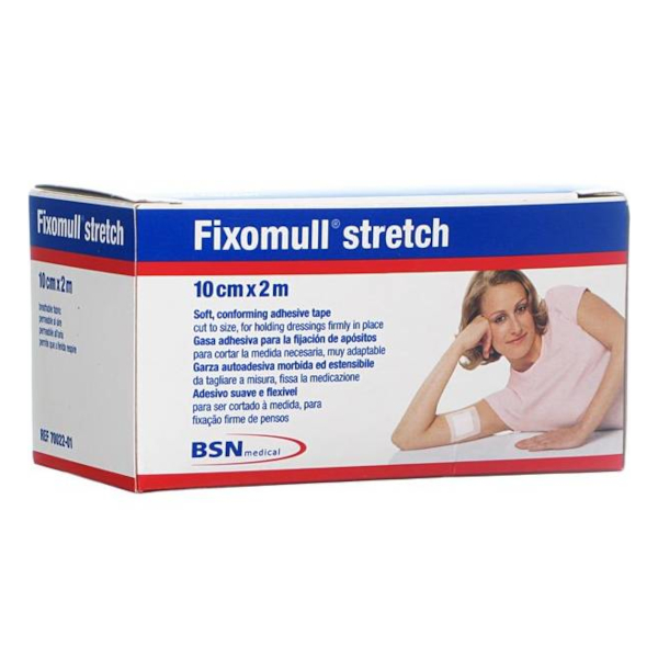 Farbene.shop | FASCIA AUTOADESIVA IPOALLERGENICA FISSAGGIO CATETERI FIXOMULL STRETCH. SUPPORTO IN POLIESTERE NON TESSUTO BIANCO, MASSAIN POLICARBONATO SENZA RESINE E GOMME NATURALI. 10X200CM