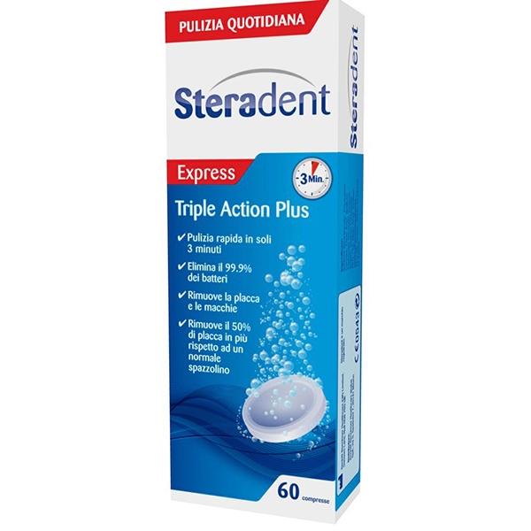 Farbene.shop | STERADENT TRIPLE ACTION PLUS 60 COMPRESSE PULENTI
