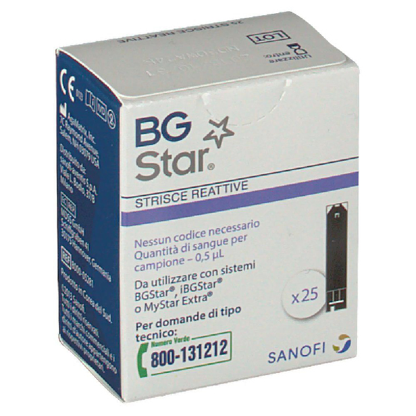 Farbene.shop | STRISCE PER MISURAZIONE GLICEMIA BGSTAR 25 PEZZI COMPATIBILI CON MISURATORE DI GLICEMIA MYSTAR EXTRA