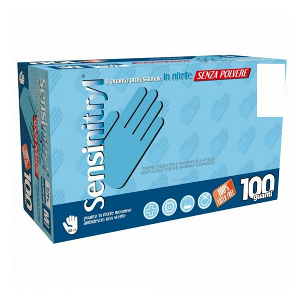 Farbene.shop | GUANTO MEDICALE DA ESAME SENSINITRYL SENZA POLVERE IN NITRILE MISURA 7-7,5 MEDIUM 100 PEZZI