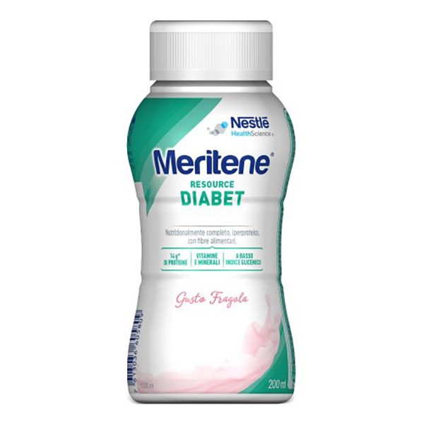 Farbene.shop | MERITENE RESOURCE DIABET FRAGOLA ALIMENTO IPERPROTEICO 28 VITAMINE E MINERALI 200 ML