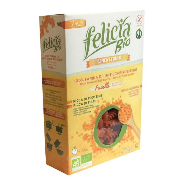 Farbene.shop | Felicia Legumi Pasta di Lenticchie Rosse Bio Fusilli 250g