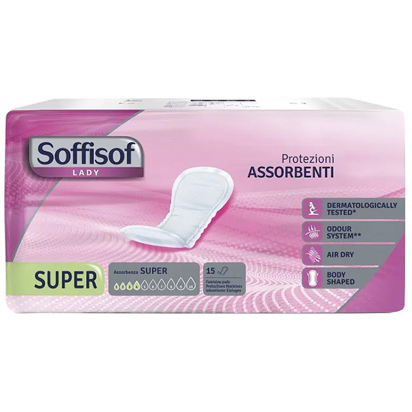 Farbene.shop | Soffisof Lady Air Dry Assorbenti Incontinenza Super 15 Pezzi