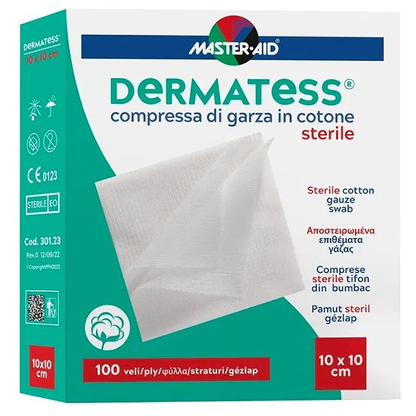 Farbene.shop | Master-Aid Dermatess Compressa di Garza Cotone Sterile 10X10cm