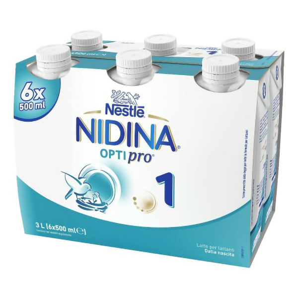 Farbene.shop | Nestlé Nidina Optipro 1 Liquido 6x500ml - Latte per Neonati, Formula per la Crescita, 6 Bottiglie da 500ml