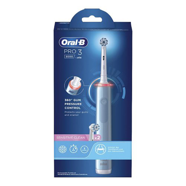 Farbene.shop | Oral-B Pro 3 3000 Blu Spazzolino Elettrico Ricaricabile - Pulizia Avanzata con 2 Testine Incluse