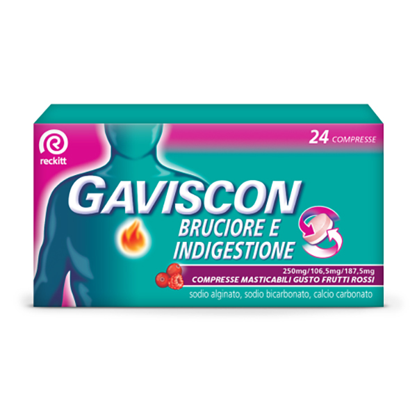 Farbene.shop | Gaviscon Bruciore e Indigestione 24 Compresse Gusto frutti Rossi